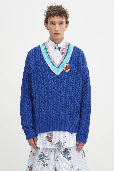 Sky High Farm sweter Cableknit v-neck męski kolor niebieski SHF07N007