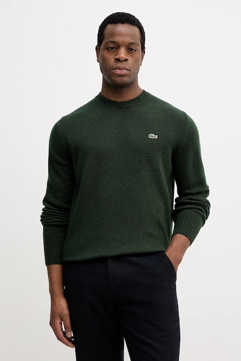 Вовняний светр Lacoste колір зелений легкий AH2916