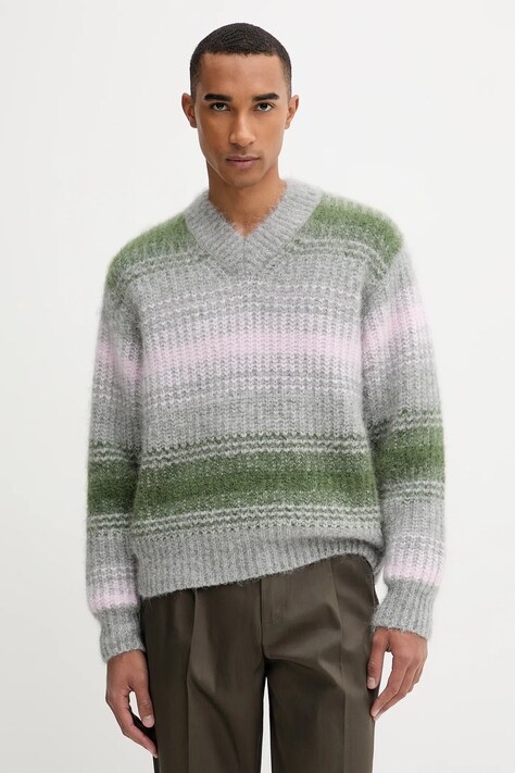 Vuneni pulover Kenzo za muškarce, boja: siva, tople, FF65PU7423CG