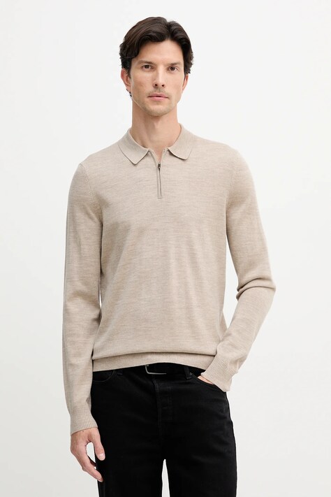 Joop! sweter wełniany męski kolor beżowy lekki 30047106