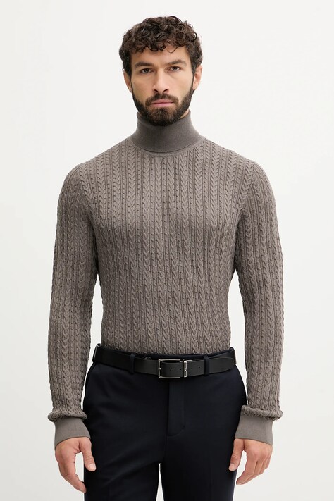 Joop! pulover din amestec de lână culoarea maro, cu guler, 30047372