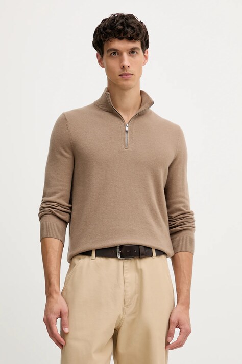 Joop! sweter z dodatkiem wełny męski kolor brązowy lekki z półgolfem 30048172
