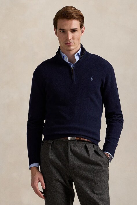 Вовняний светр Polo Ralph Lauren колір синій півгольф 710876756