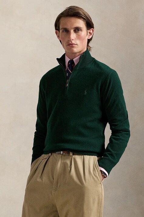 Polo Ralph Lauren sweter wełniany męski kolor zielony z półgolfem 710876756