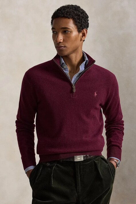 Polo Ralph Lauren Sweter męski wełniany bordowy 710876756