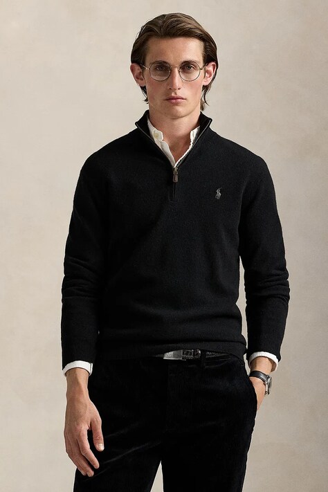 Μάλλινο πουλόβερ Polo Ralph Lauren ανδρικό, χρώμα: μαύρο, 710876756
