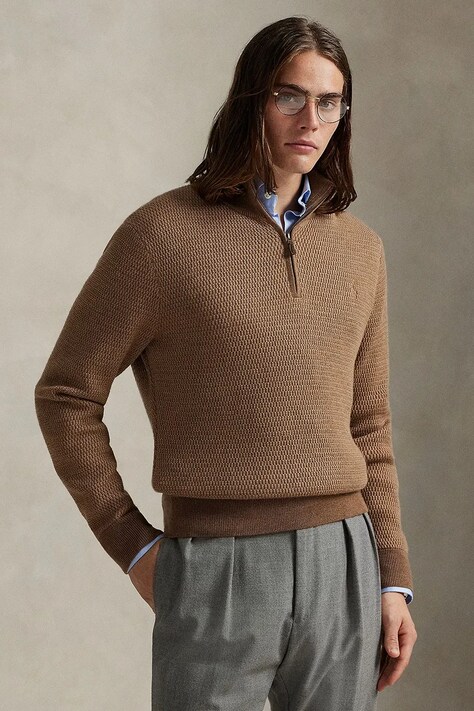 Polo Ralph Lauren sweter wełniany męski kolor zielony z półgolfem 710948865