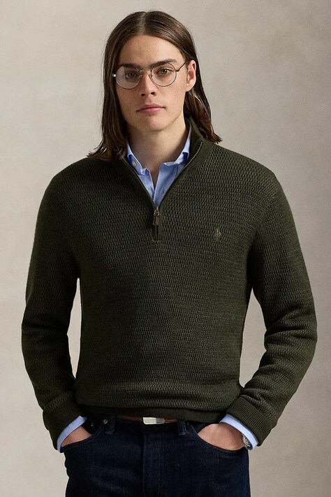 Polo Ralph Lauren sweter wełniany męski kolor zielony z półgolfem 710948865