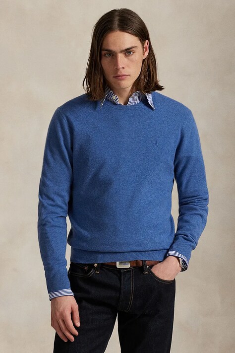 Μάλλινο πουλόβερ Polo Ralph Lauren ανδρικά, χρώμα: μπλε, 710974148