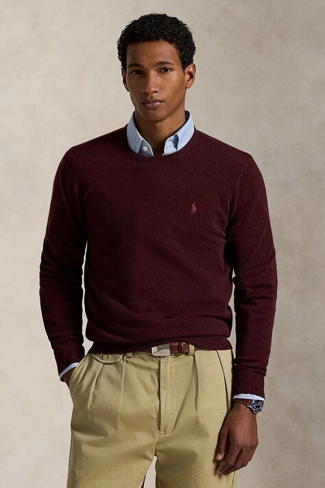Vlněný svetr Polo Ralph Lauren pánský, vínová barva, 710974148
