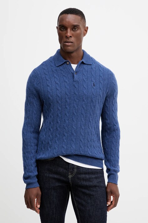 Vlněný svetr Polo Ralph Lauren pánský, modrá barva, 710974165