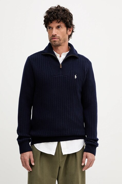 Polo Ralph Lauren pulover de lână culoarea bleumarin, cu guler, 710974167