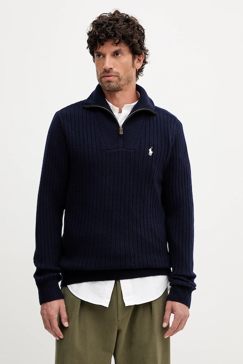 Vlnený sveter Polo Ralph Lauren tmavomodrá farba, s rolákom, 710974167