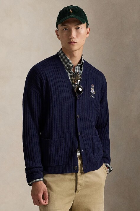 Polo Ralph Lauren kardigan wełniany męski kolor granatowy 710979094