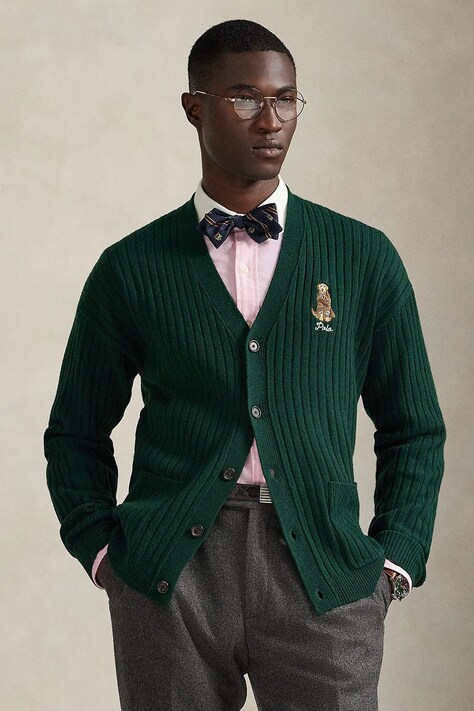 Polo Ralph Lauren kardigan wełniany męski kolor zielony 710979094