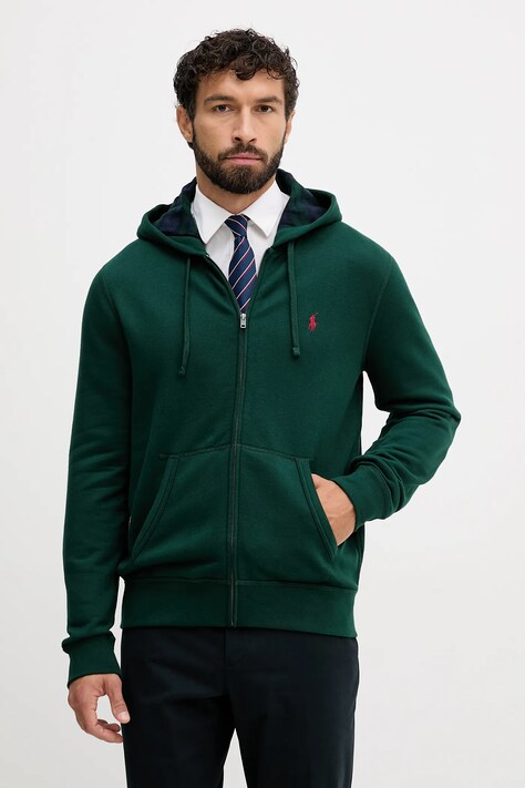 Mikina Polo Ralph Lauren pánská, zelená barva, s kapucí, hladká, 710981467