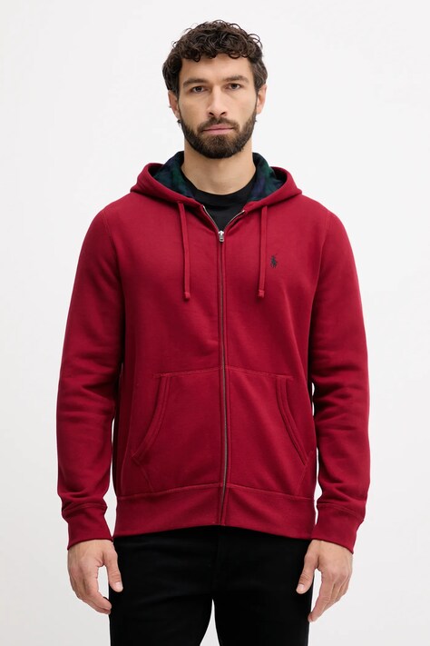 Polo Ralph Lauren bluza męska kolor bordowy z kapturem gładka 710981467