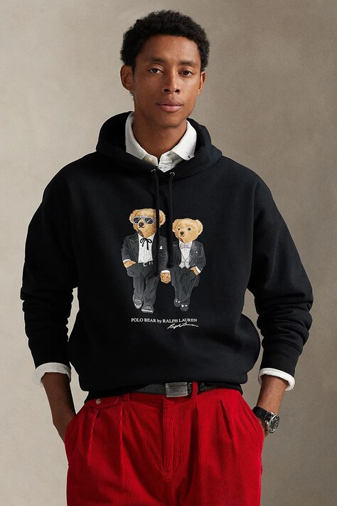 Polo Ralph Lauren bluza męski kolor czarny z kapturem z nadrukiem 710981802