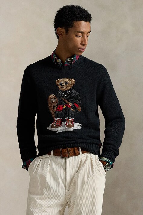 Πουλόβερ με μείγμα κασμίρ Polo Ralph Lauren ανδρικό, χρώμα: μαύρο, 710982140