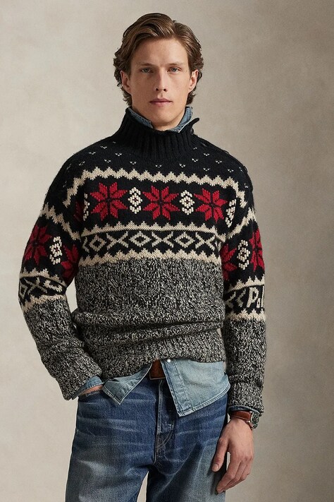 Polo Ralph Lauren sweter z dodatkiem wełny męski kolor multicolor ciepły z golferm 710982256