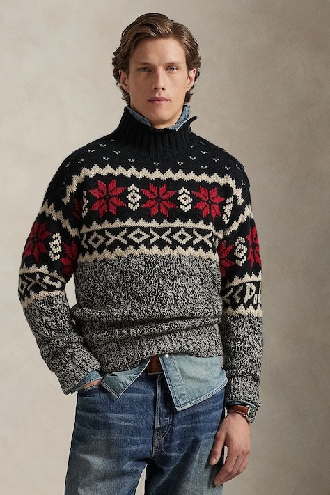 Polo Ralph Lauren sweter z dodatkiem wełny męski kolor multicolor ciepły z golferm 710982256