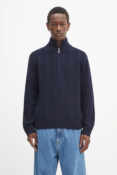 A.P.C. sweter wełniany Pull Theo męski kolor granatowy z półgolfem WVBCZ.H23416