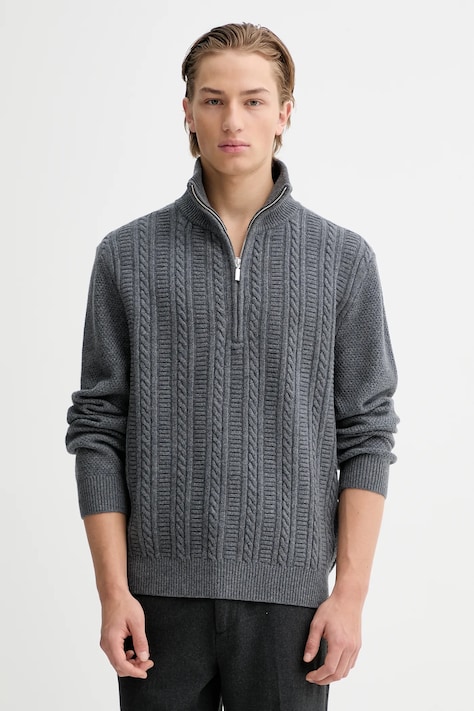 Vlněný svetr A.P.C. Pull Theo pánský, šedá barva, s pologolfem, WVBCZ.H23416