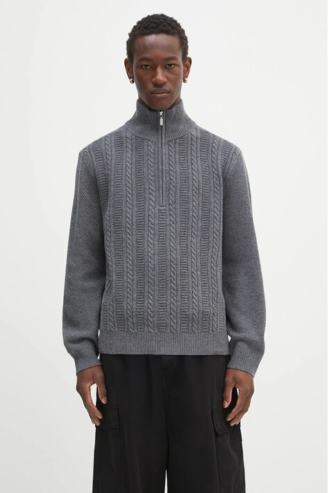 A.P.C. sweter wełniany Pull Theo męski kolor szary z półgolfem WVBCZ.H23416