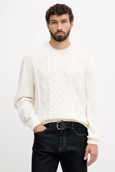 Armani Exchange sweter z dodatkiem wełny męski kolor beżowy ciepły XM001331 AF13776