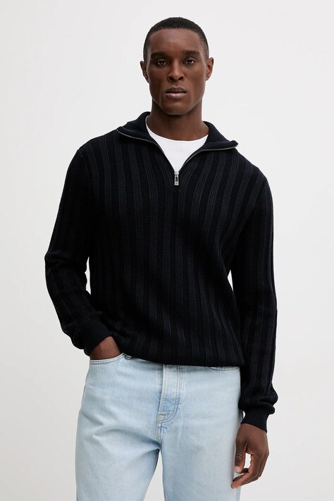 Svetr s příměsí vlny Armani Exchange tmavomodrá barva, s pologolfem, XM001332 AF13776