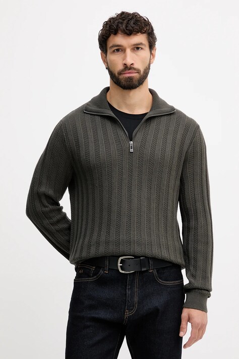 Armani Exchange sweter z dodatkiem wełny męski kolor zielony z półgolfem XM001332 AF13776