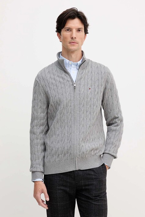 Pamučni pulover Tommy Hilfiger za muškarce, boja: siva, MW0MW40440