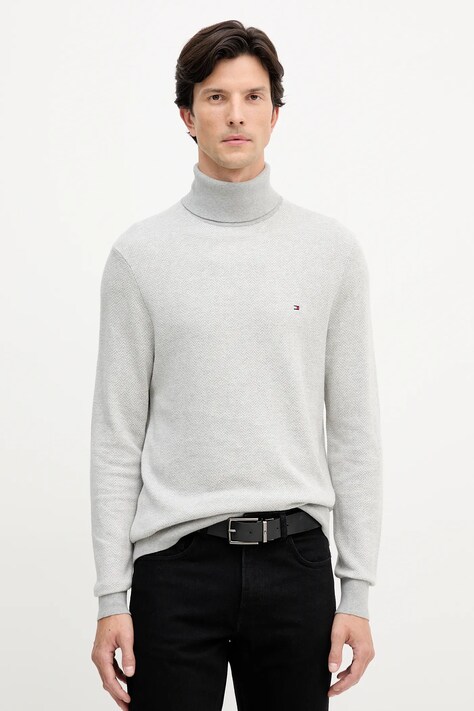 Tommy Hilfiger sweter z domieszką wełny męski kolor szary lekki z golferm MW0MW40446