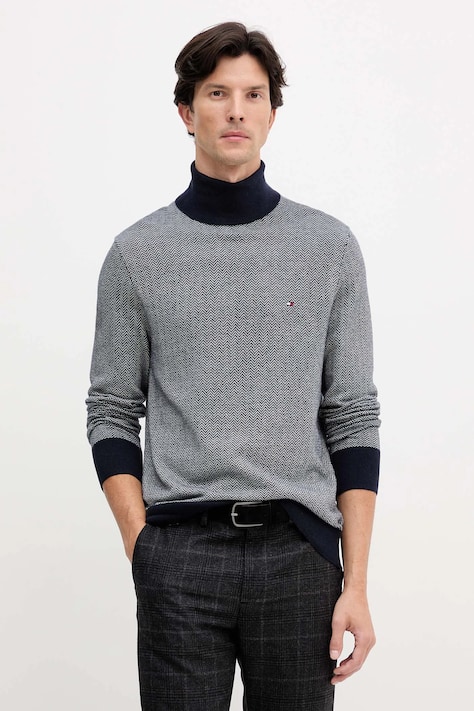 Tommy Hilfiger pulover din amestec de lână culoarea bleumarin, light, cu guler, MW0MW40446