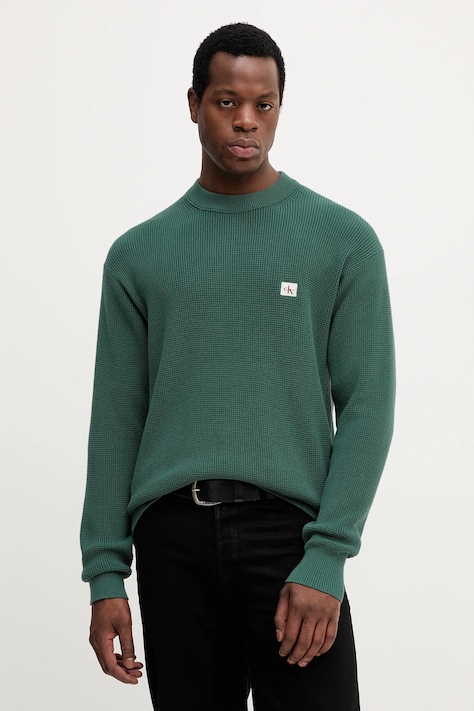 Bavlněný svetr Calvin Klein Jeans pánský, tyrkysová barva, LV04RD313G