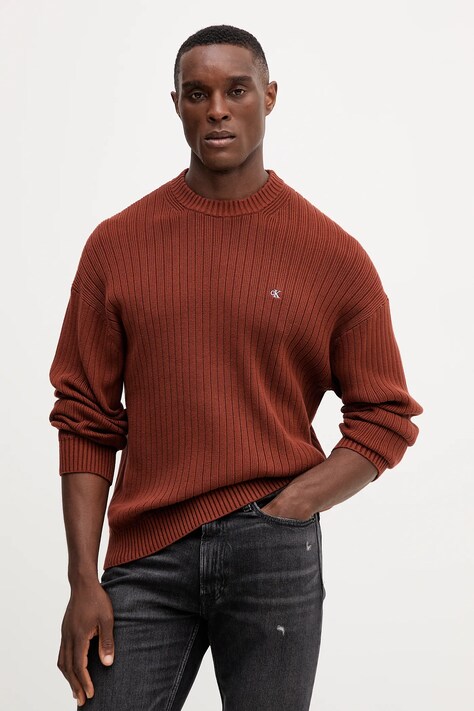 Calvin Klein Jeans sweter bawełniany męski kolor brązowy LV04RD314G