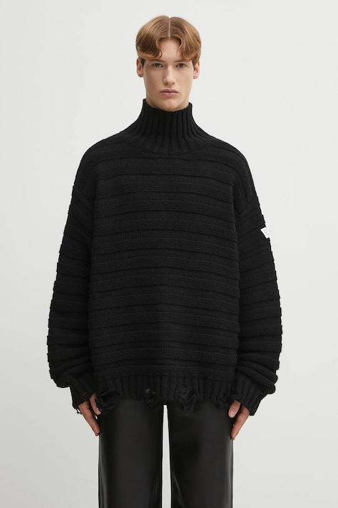 Vlnený sveter MM6 Maison Margiela čierna farba, s rolákom, SH0HA0004.M13040.900