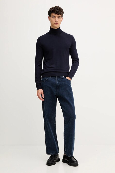 Trussardi pulover culoarea bleumarin, light, cu guler, M0178000019N