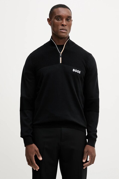 BOSS Green sweter męski kolor czarny lekki z golferm 50541953