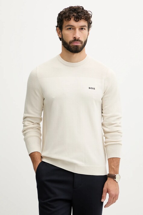 BOSS Green sweter z dodatkiem wełny męski kolor beżowy lekki 50547507