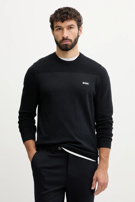 BOSS Green sweter z dodatkiem wełny męski kolor czarny lekki 50547507