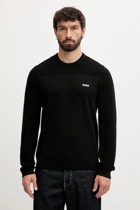 BOSS Green sweter z dodatkiem wełny męski kolor czarny lekki 50547507