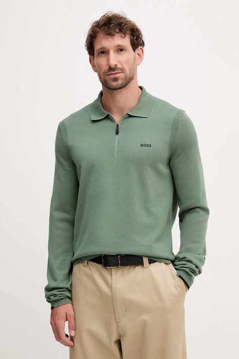 BOSS Green sweter bawełniany męski kolor zielony lekki 50551688