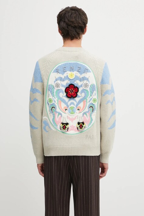 Kenzo kardigan z dodatkiem wełny Rws Pachinko Cardigan męski kolor beżowy FF65CA7463CI