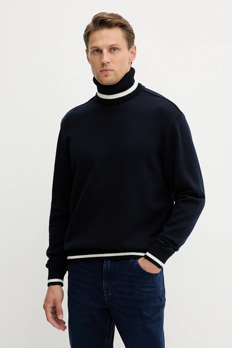 Paul&Shark sweter wełniany męski kolor granatowy lekki z golferm 15311088