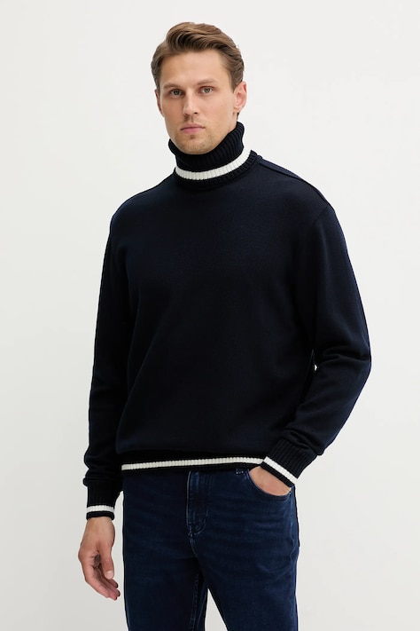 Paul&Shark sweter wełniany męski kolor granatowy lekki z golferm 15311088
