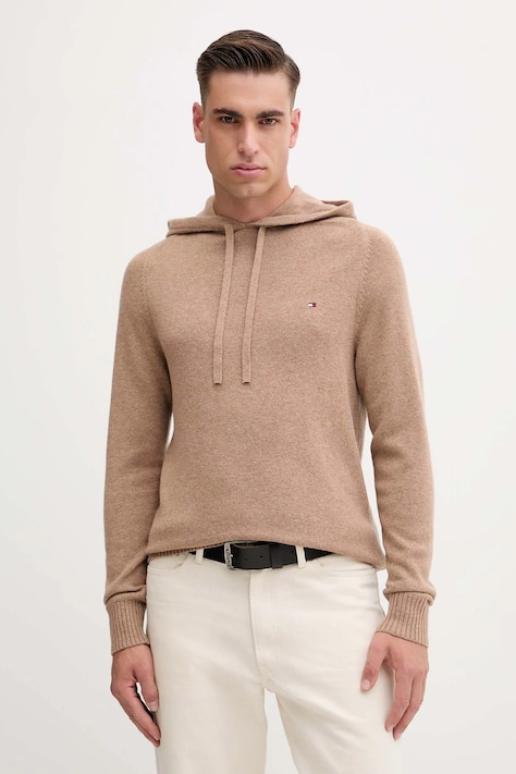 Vlněný svetr Tommy Hilfiger pánský, hnědá barva, MW0MW40438