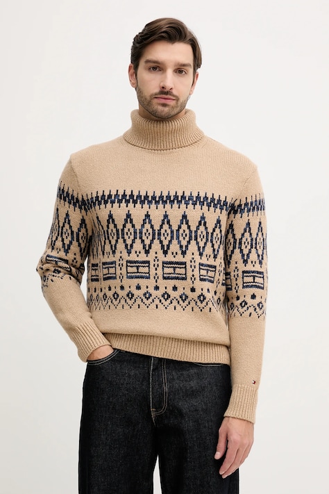 Pulover z dodatkom volne Tommy Hilfiger rjava barva, MW0MW40843