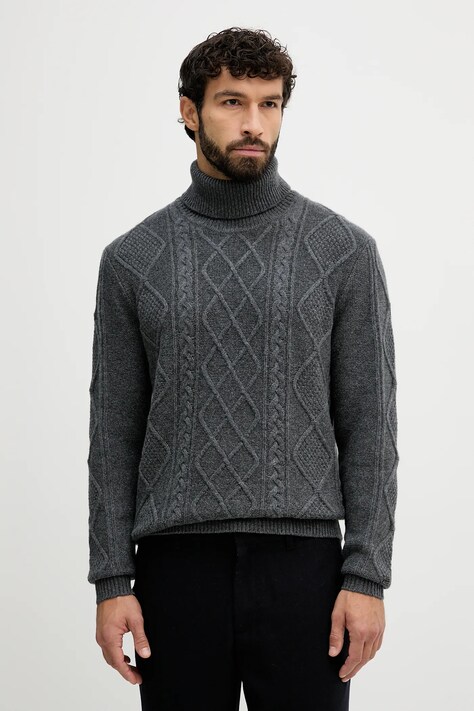 Tommy Hilfiger sweter wełniany męski kolor szary z golferm MW0MW40914