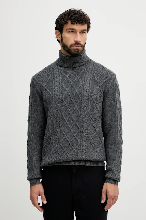 Vlněný svetr Tommy Hilfiger pánský, šedá barva, s golfem, MW0MW40914